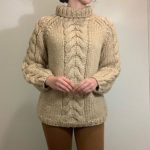 Tan Ultra Chunky Turtleneck Cable Knit